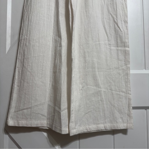 Women’s White Linen Blend Wide Leg Pants M High Waist Boho Beach Lounge Casual - Picture 6 of 7